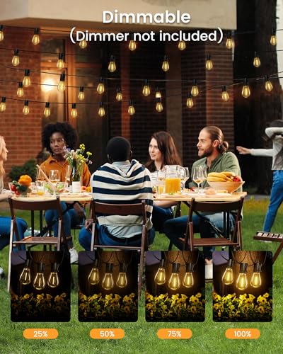 Solar String Lights Outdoor, 120FT 30+2 Shatterproof S14 LED Bulbs, Waterproof, USB Rechargeable, 2200K Warm White, Energy-Saving Hanging Patio Lights for Garden, Porch, Bistro, Deck, Market