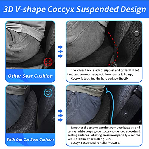 Car Seat Cushion for Car and Truck Driver Seat Office Chair Wheelchairs Coccyx Support Sciatica, Lower Back Pain Relief Memory Foam Car Seat Pad