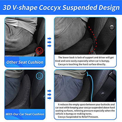 Car Seat Cushion for Car and Truck Driver Seat Office Chair Wheelchairs Coccyx Support Sciatica, Lower Back Pain Relief Memory Foam Car Seat Pad