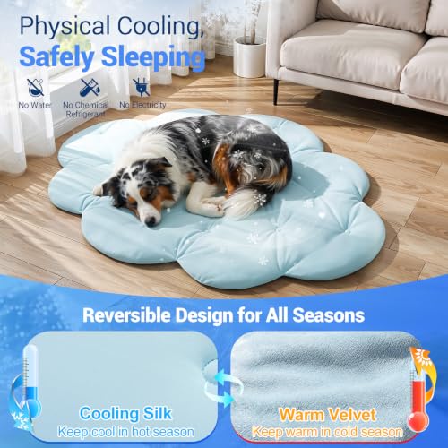 Tivray Dog Cooling Mat, 47'' × 35'' Large, Q-Max>0.5 Self-Cooling Mat for Dog, (Cool & Warm) Double-Sided Pet Cool Pads for Summer, Crate, Kennel, Machine Washable, Cat Cool Bed, Non-Gel, Sky Blue