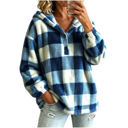 Generci Womens Xmas Fuzzy Hoodie Plush Fleece Sweatshirt Soft Cozy Pullover