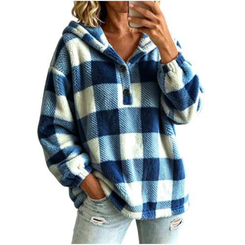 Generci Womens Xmas Fuzzy Hoodie Plush Fleece Sweatshirt Soft Cozy Pullover