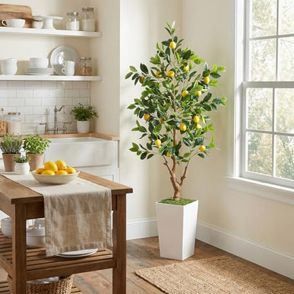 PHYTREE 5FT Artificial Lemon Tree with White Tall Planter & Fruits