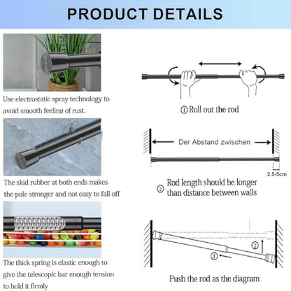 AIZESI 2pcs Spring Tension Rods Adjustable 26 to 39 inch, Black