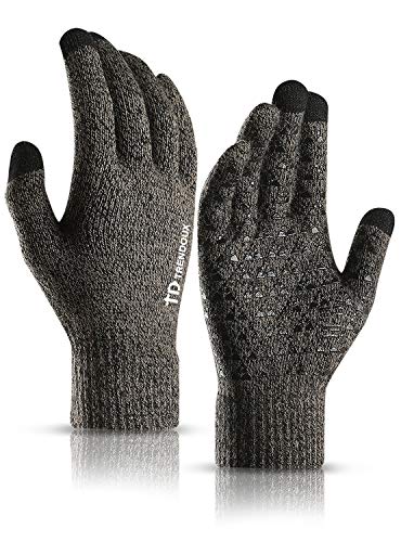 TRENDOUX Driving Gloves, Unisex Knit Winter Touchscreen Glove Men Women Texting Smartphone - Elastic Cuff - Thermal Wool Lining - Stretchy Material Gray - L