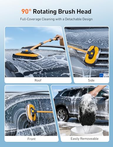 AstroAI Car Wash Brush, Long Handle Mop with Rotating Head, Cleaning Kit