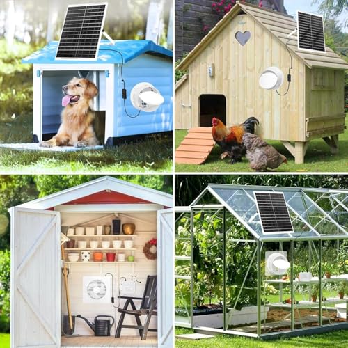 Teilybao Solar Fan with Battery,9.8" Solar Exhaust Fan,12000mAh 22W Fan with 14.7Ft On/Off Cable,Greenhouse Air Cooling Circulation for Shed, Chicken Coop and More