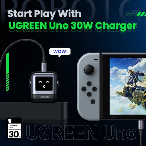 UGREEN Uno 30W USB C Charger, Nexode Robot GaN Fast Charger, Black | Compact Wall Charger Power Adapter, Compatible with iPhone 18 Pro Max, Galaxy S26 S25, Pixel 11, MacBook Air, iPad Pro