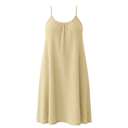 Linen Dress Linen Dresses for Women Fashion Spaghetti Strap A-Line Swing Mini Dress 2026 Summer Beach Flowy Sundress Beige