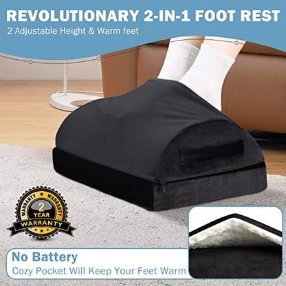 Foot Rest for Under Desk at Work, Adjustable Footrest for Office Chair & Gaming Chair,Ergonomic Footrest Pillow Desk Foot Stool with Washable Cover for Home, Airplane, Travel (Black)