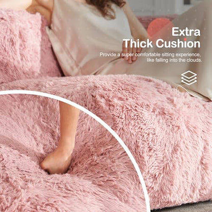Hobestluk Adult Bean Bag Chair, Lazy Sofa with Ottoman for Relaxing, Pink