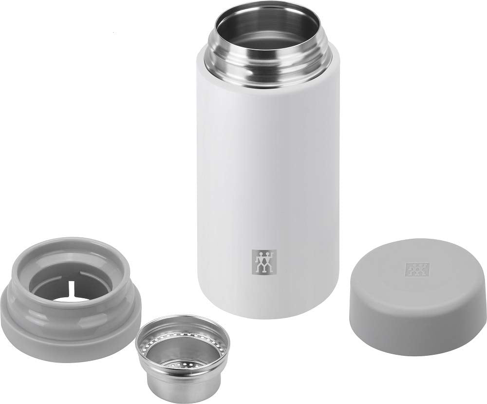 ZWILLING Thermo Vacuum Insulated Thermo Beverage Flask, Reusable Water Bottle 420 ml, Stainless Steel/White-Grey
