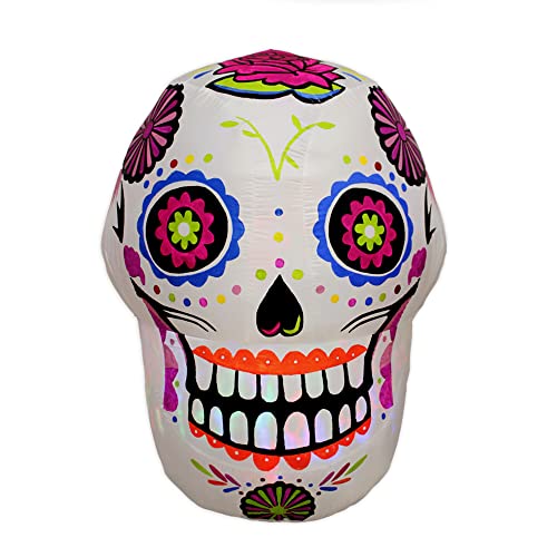 4ft Halloween Inflatable Sugar Skull Blow up Outdoor Decorations with LED