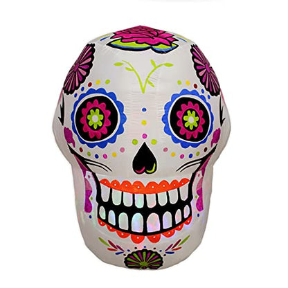 4ft Halloween Inflatable Sugar Skull Blow up Outdoor Decorations with LED