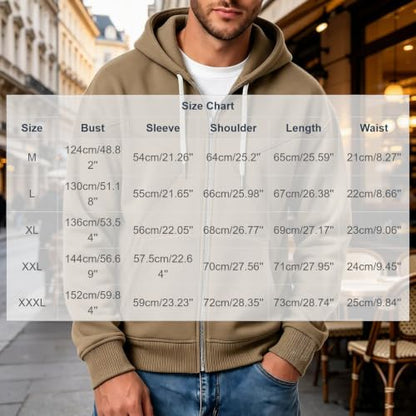 Mens Hoodies Fleece Lined Full Zip Jackets Fall Winter Sweatshirt Khaki