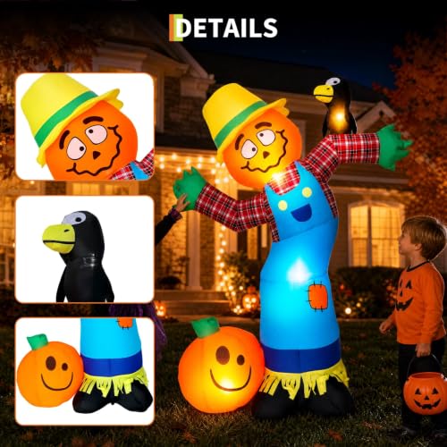 WildVenture Halloween Decoration Outdoor Inflatable-6FT Pumpkin Scarecrow