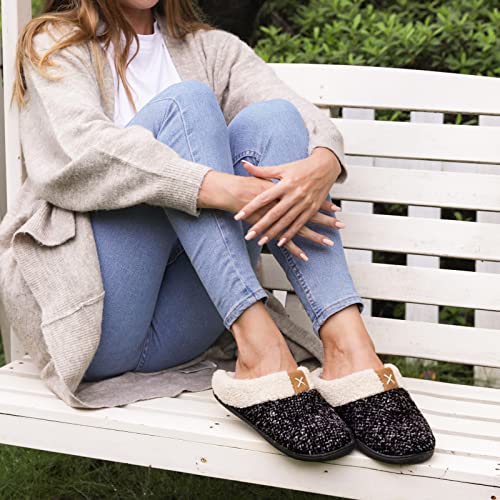 ULTRAIDEAS Women's Cozy Memory Foam Slippers, Dark Black, CA 11-12
