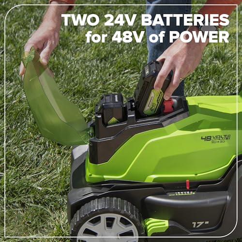 Greenworks 48V (24V x 2) 17" Cordless (Push) Lawn Mower (200+ Compatible Tools), (2) 4.0Ah Batteries and Dual Port Rapid Charger Included