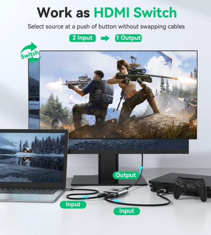 HDMI Switch 4K HDMI Splitter - Gana Prime Aluminum Bi-Directional HDMI Switcher 1 in 2 Out (Single Display) or 2 Input 1 Output, Supports 4K 3D HD 1080P for Xbox PS4 Roku HDTV etc. （Grey…