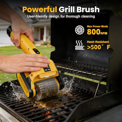 Qimedo Electric Grill Brush for BBQ, 2 Removeable Batteries, Yellow