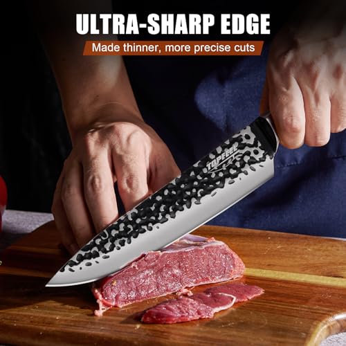 Topfeel 3PCS Chef Knife, Hand Forged High Carbon Stainless Steel Japanese Knife Sets, Ultra Sharp Professional Kitchen Knife Sets with Wood Ergonomic Handle