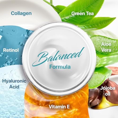 Face Moisturizer Retinol Cream, Anti Aging Neck Firming Cream, Collagen Day & Night Face Cream with Hyaluronic Acid for Women & Men, 1.85 Fl Oz