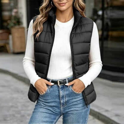 Womens Puffer Vest Lightweight Zip Up Sleeveless Padded Jacket Vest