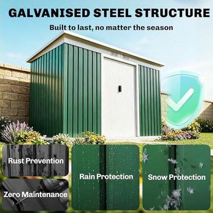 Outsunny 9' x 4' Metal Storage Shed Waterproof w/Foundation Kit Dark Green