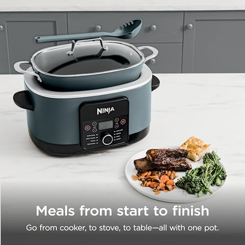 Ninja MC1001C Foodi PossibleCooker PRO 8.5 Quart Multi-Cooker, with 8-in-1 Slow Cooker,Dutch Oven,Steamer &More,Glass Lid & Integrated Spoon,Nonstick,Oven Safe Pot to 500°F,Sea Salt Gray,Sea Salt Grey