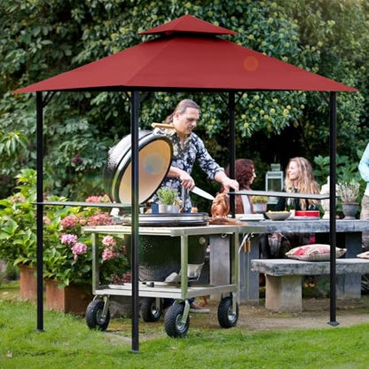OLILAWN Grill Gazebo Replacement Canopy Roof, 5' x 8' Outdoor BBQ Gazebo Canopy Top Cover, Double Tired Grill Shelter Cover with Durable Polyester Fabric, Fit for Model L-GG001PST-F, Burgundy