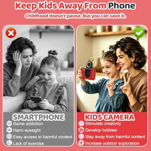 Kids Camera, Birthday Gifts for Boys and Girls Age 3-8,Video Recorder for Kids 8-12,Childrens Digital Camcorder for vlogging Portable Kids Selfie Camera with 32GB SD Card Red