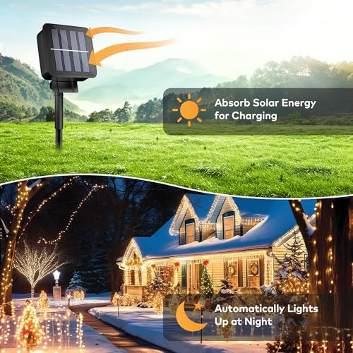3 Pack Solar String Lights Outdoor, Total 300LED 100FT Solar Fairy Lights Waterproof, 8 Modes Dimmable Solar Powered Lights, Auto On/Off for Patio Garden Yard Tree Wedding Party Xmas Decor(Warm White)