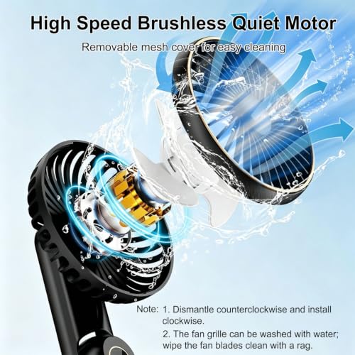 Hand Held Fan, Handheld Fan USB Rechargeable Fans with 5 Speeds 4000mah, Portable Mini Powerful Personal Fan Foldable Fans for Outdoor Office Travel Camping School Home (Black)