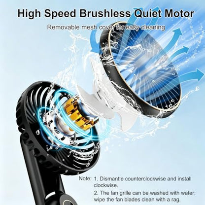 Hand Held Fan, Handheld Fan USB Rechargeable Fans with 5 Speeds 4000mah, Portable Mini Powerful Personal Fan Foldable Fans for Outdoor Office Travel Camping School Home (Black)