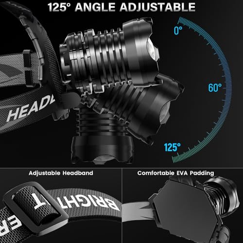 AKNEAR Rechargeable LED Headlamp 12 Mode 65H Runtime Super Bright Head Lamp