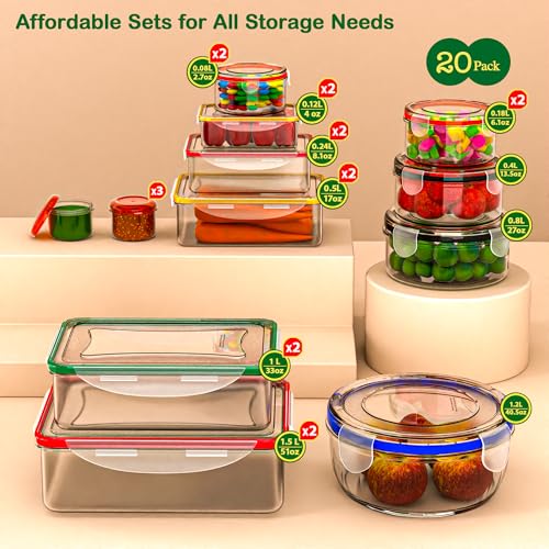 RockBerry 40 PCS Food Storage Containers with Lids Airtight | Plastic Container for Kitchen Organization-Microwave Dishwasher,Freezer Safe 100% Leak Proof (20 Stackable Boxes-20 Lids)