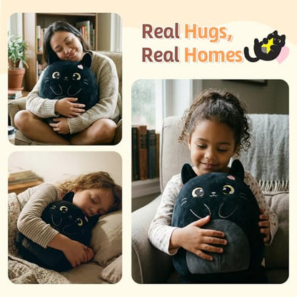 PEACH CAT Black Cat Stuffed Animal 12" Cute Plushies Soft Plush Toys Gifts for Kids