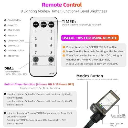 Tcamp 105FT 300 LED Orange Purple Halloween Lights Remote Timer Memory