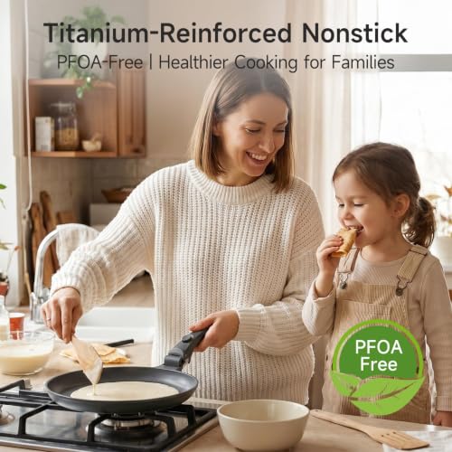 JEETEE Titanium Crepe Pan with Detachable Handle, 9.5" Nonstick Pancake Pan