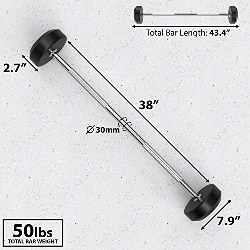 Synergee Fixed 50 lb Barbell – Pre Weighted Straight Bar