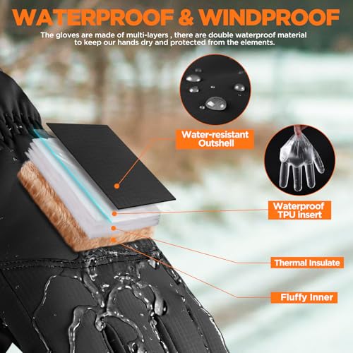 RIVMOUNT Winter Gloves Women Men Touch Screen Waterproof Warm Gloves, for Cold Weather Running, Driving, Cycling, Biking, Riding, Walking, Hiking, Outdoor Sports, Daily Work