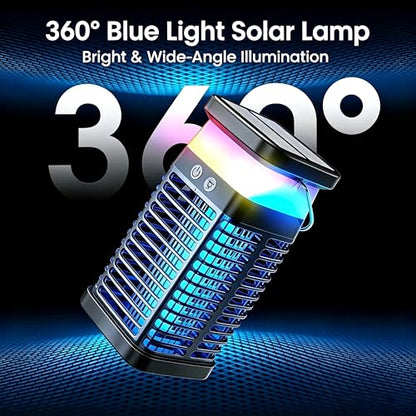 Solar LED Bug Zapper Lamp USB Rechargeable Indoor & Outdoor Use with LED Light, Portable IP66 Waterproof Electric Lamp with Hook for Patio Garden Backyard Home