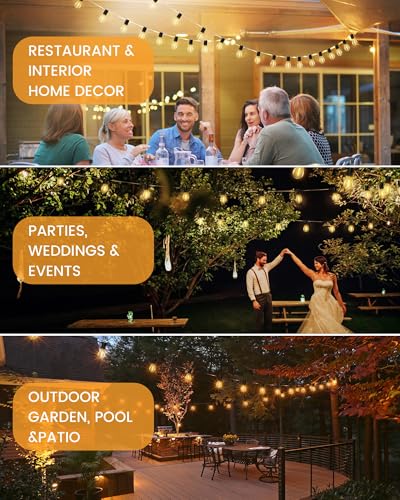 Solar String Lights Outdoor, 120FT 30+2 Shatterproof S14 LED Bulbs, Waterproof, USB Rechargeable, 2200K Warm White, Energy-Saving Hanging Patio Lights for Garden, Porch, Bistro, Deck, Market