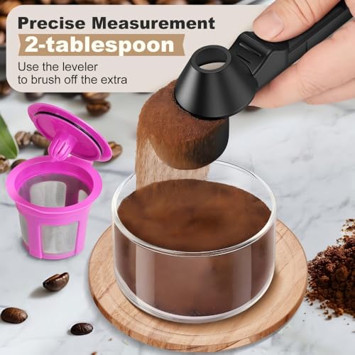 2 PCS Coffee Scoops with Funnel for Ground Coffee, 2 Tbsp Coffee Measuring Spoon with Handy Long Handle for Reusable K-Cup, Protein Powder, Tea(Black)