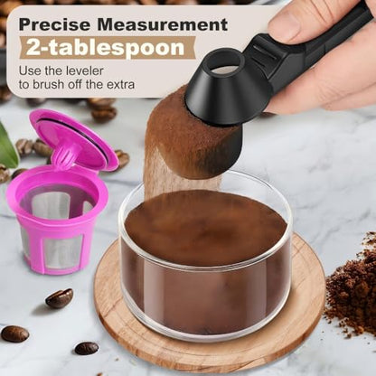 2 PCS Coffee Scoops with Funnel for Ground Coffee, 2 Tbsp Coffee Measuring Spoon with Handy Long Handle for Reusable K-Cup, Protein Powder, Tea(Black)
