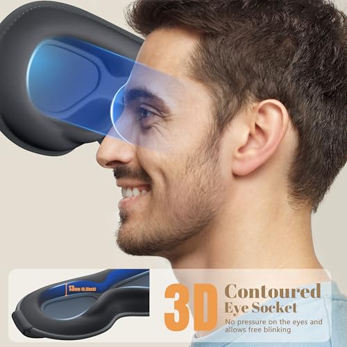 Vynix 100% Blackout Sleep Mask for Men Women - Eye Mask for Sleeping 3D Contoured - Soft Comfortable Sleeping Mask for Travel - Adjustable Eyemask Black Out Night Masks for Nap Meditation - Grey