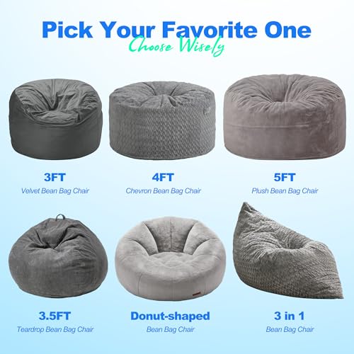 Hobestluk Adult Bean Bag Chair 3 in 1 Convertible Large Bean Bag Sofa