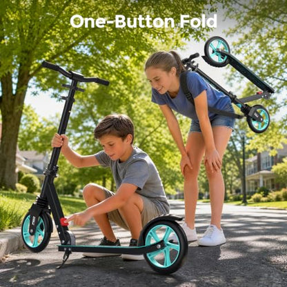 WAYPLUS Kick Scooter for Ages 6+,Kid, Teens & Adults. Max Load 240 LBS. Foldable, Lightweight, 8IN Big Wheels for Kids, Teen and Adults, 4 Adjustable Levels. Bearing ABEC10