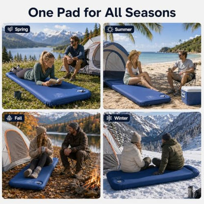 Andola Self Inflating Sleeping Pad, 3" Thick Foam Camping Mat with Built-in Pillow, Insulated Sleeping Pad for All-Season, Foldable Sleeping Mat for Camping, Tent, Car, Outdoor Use, Blue