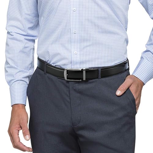 Leather Belts for Men YOORAN Ratchet Belt Sliding Buckle for Dress Pants Casual & Work 1 3/8" Easily Adjustable Size